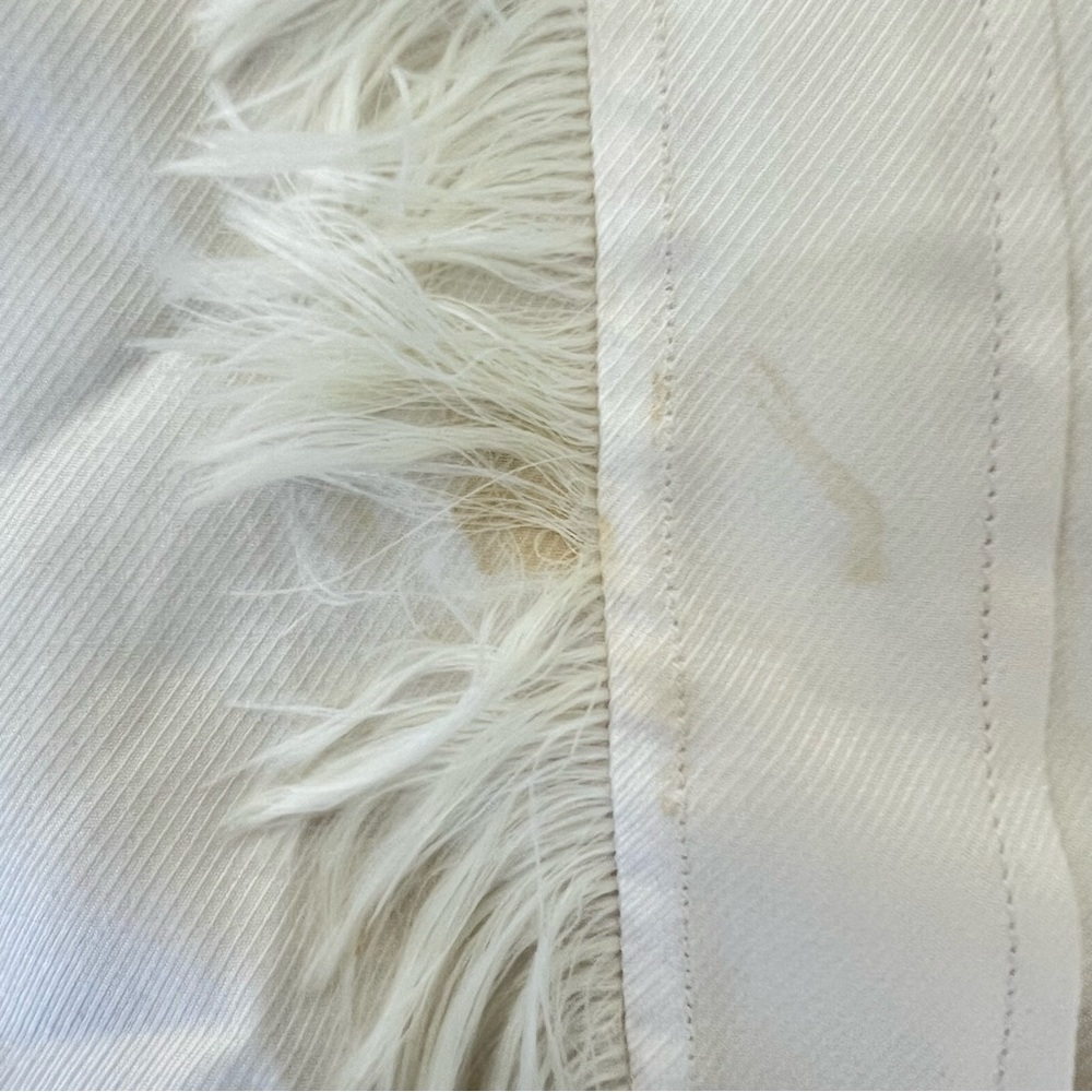 HELMUT LANG Twill Silk Feather Trim Ecru / White Fringe Long Sleeve Blouse Sz XS - Picture 13 of 16